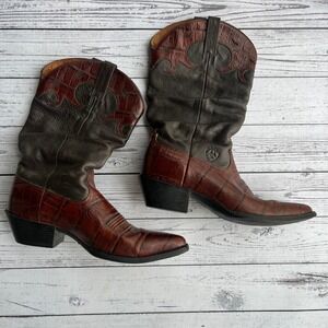 ARIAT Womens Slouch Western Cowboy Boots Cognac Croc Embossed Leather Size 8B